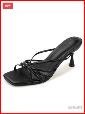 IDIFU Kitten Heels Strappy Square Toe Slip On Low Heel Sandals